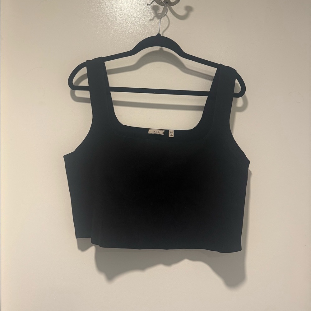 A.L.C. Elegant Black Square-Neck Crop Top